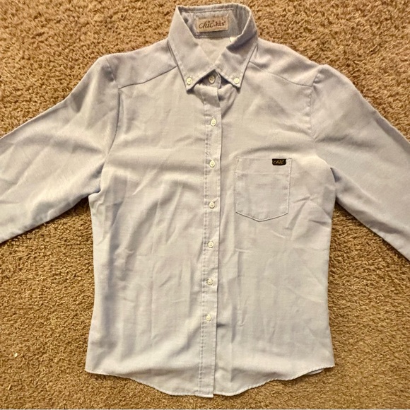 Chic by h.i.s Womans size Lg. Light blue button up fitted shirt Vintage Like new - Picture 5 of 16